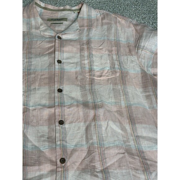 Tommy Bahama 100% Linen Button Down Men’s XL Pink Plaid Short Sleeve Beach Shirt - Picture 2 of 7
